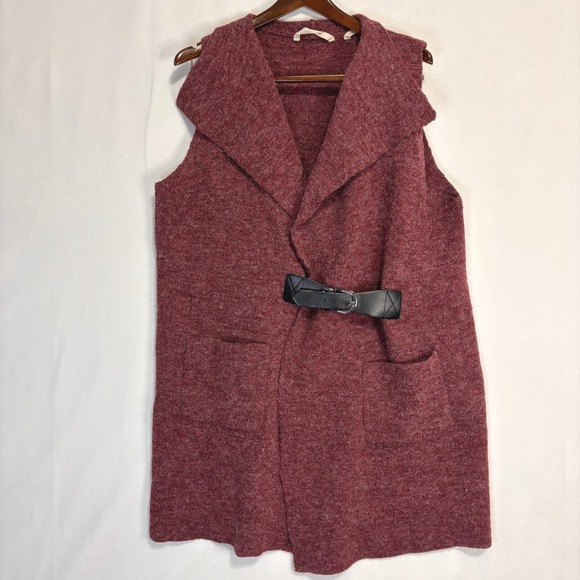 Soft Surroundings Sweaters - Soft Surroundings Belted Longline Solange Sweater Vest Womens 1X Burgundy Career